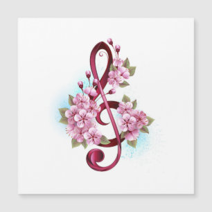 Musikalische Violinschlüssel-Noten mit Sakura-Blüt Magnetkarte