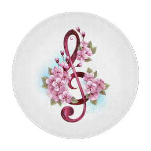 Musikalische Violinschlüssel-Noten mit Sakura-Blüt Schneidebrett