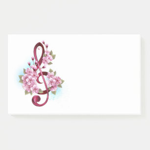 Musikalische Violinschlüsselnoten mit Sakura-Blüte Post-it Klebezettel