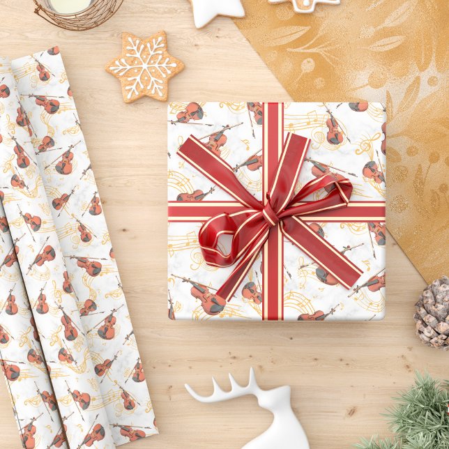 Musikalische Weihnachts-Violins Gold Musiknoten Geschenkpapier (Von Creator hochgeladen)
