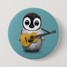 Musikalischer Baby-Pinguin, der Gitarren-Blau Button