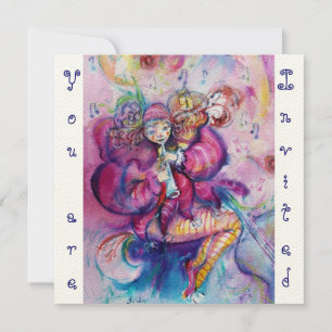MUSIKALISCHER CLOWN ,rosa blau ,Filz creme Einladung