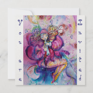MUSIKALISCHER CLOWN, rosa blau, weiß eis metallisc Einladung