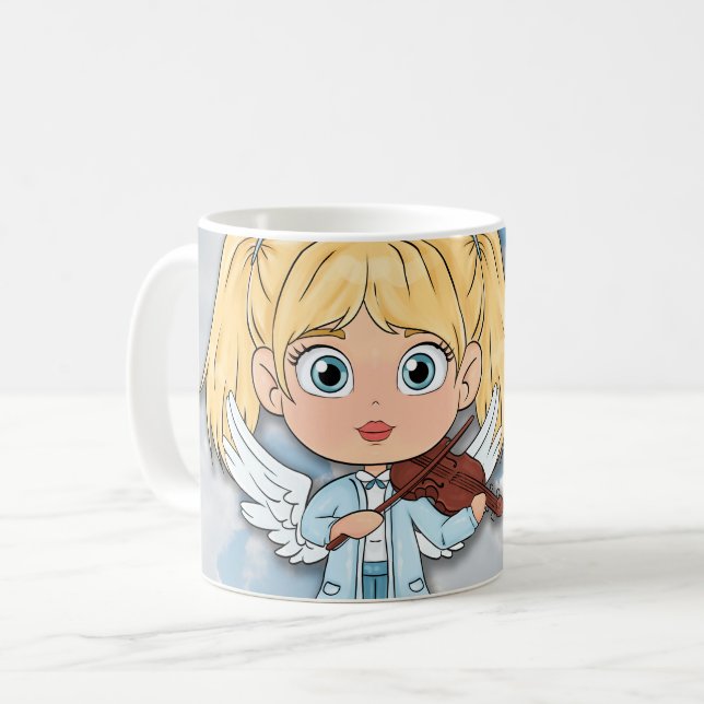 Musikalischer Engel Comic mit einer Violine Kaffeetasse (Vorderseite Links)