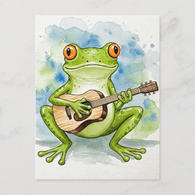 Musikalischer Frosch Wasserfarbenkarte für Postübe Postkarte (Vorderseite)
