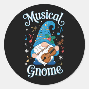Musikalischer Gnom Weihnachten Violine Stechpalme Runder Aufkleber