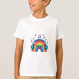 Musikalischer Kawaii Regenbogen mit Kopfhörern Kin T-Shirt