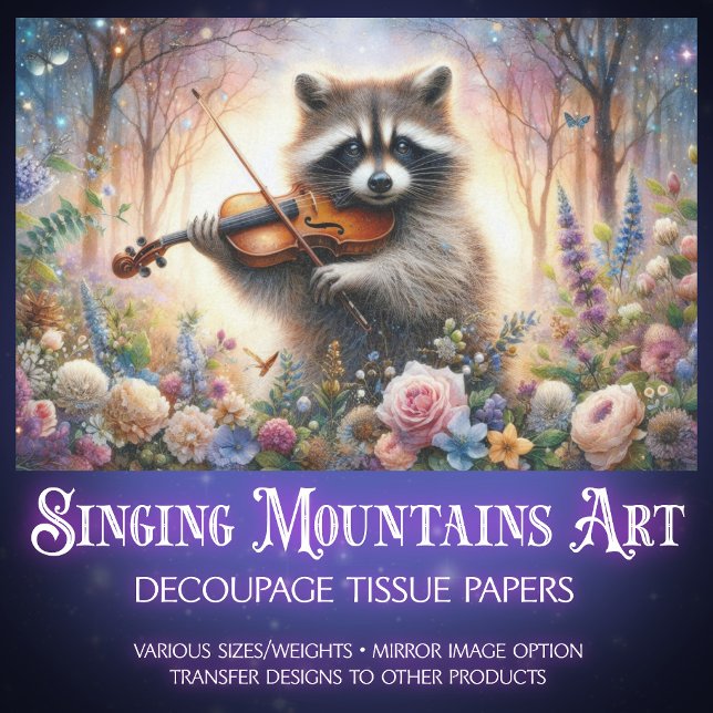 Musikalischer verzauberter Wald Raccoon Violin Dec Seidenpapier (Von Creator hochgeladen)