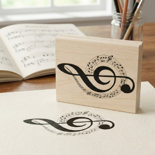 Musikalischer Wirbel & Violinschlüssel Holzstempel Gummistempel