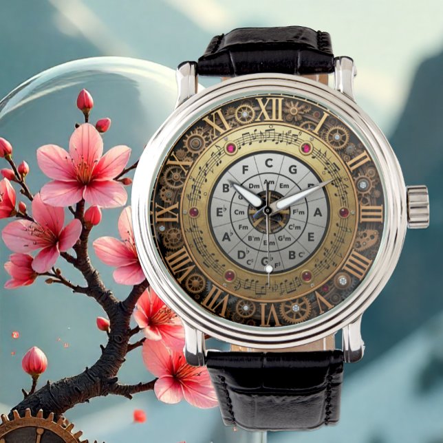 Musikalischer Zirkel von Fifths, Vintag, Steampunk Armbanduhr (Musical Circle of Fifths Theory Watch)