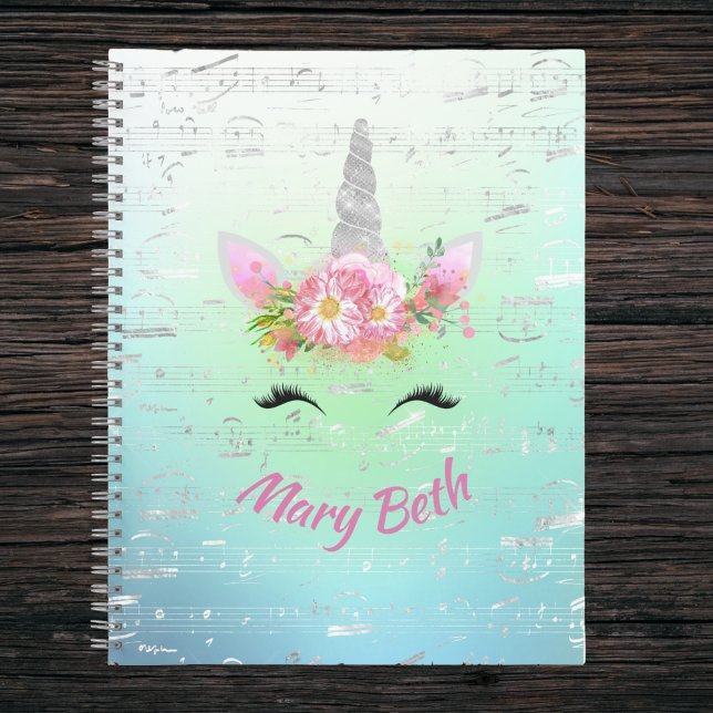 Musikalisches Einhorn Horn und Blume mit Eyelashes Notizbuch (Von Creator hochgeladen)