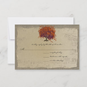 Musikalisches Gold Dunkelorange Pflaumen Herz Blat RSVP Karte