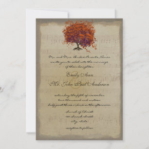 Musikalisches Gold Orange Pflaumen Herz Blatt Baum Einladung