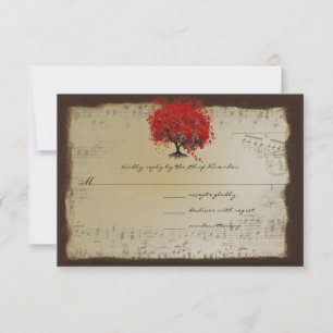 Musikalisches Gold Orange Pflaumen Herz Blatt Baum RSVP Karte