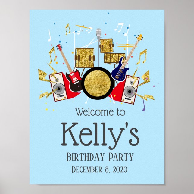 musikalisches Party Drum Set Rock Star Begrüßungsz Poster (Vorne)