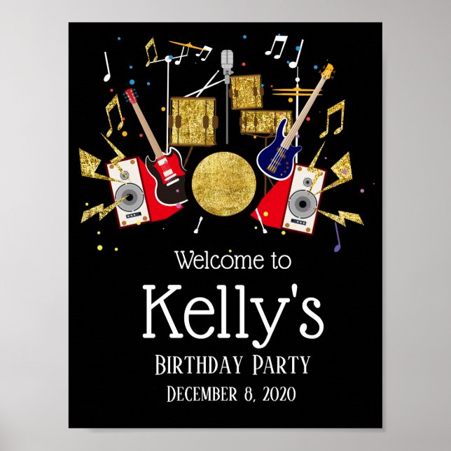 musikalisches Party Drum Set Rock Star Begrüßungsz Poster (Vorne)