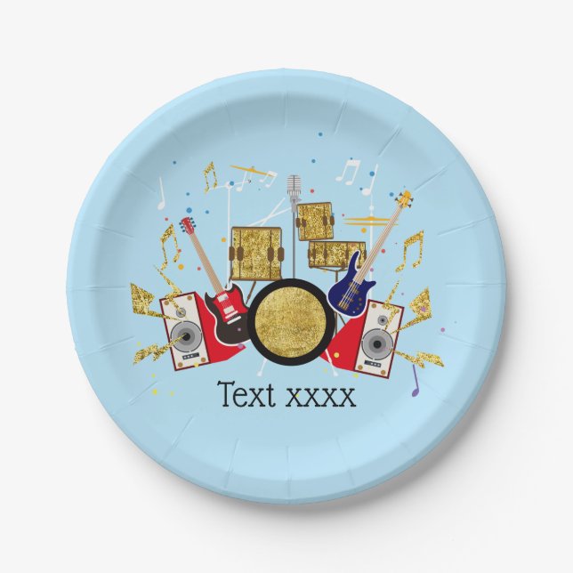 musikalisches Party Gitarre Drum Set musikalisch Pappteller (Vorderseite)