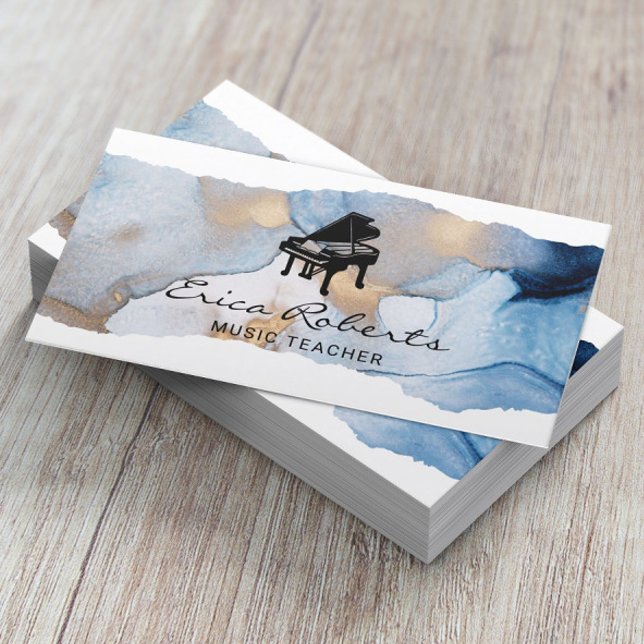 Musikalisches Piano-Logo Moderne Wasserfarbenmusik Visitenkarte (Von Creator hochgeladen)