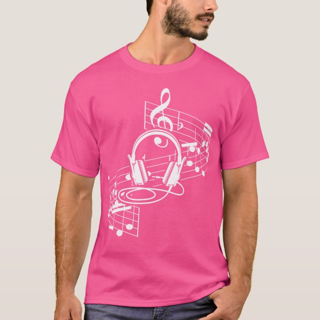 Musikblatt Kopfhörer Clef Musical Notes Musician T-Shirt (Vorderseite)