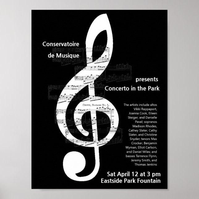 Musikchor Konzert Treble Clef Werbeplakat Poster (Vorne)