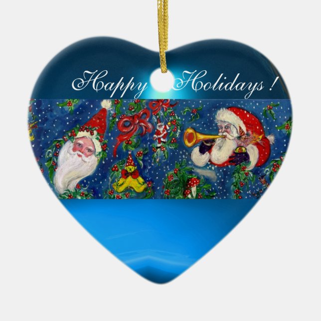MUSIKCHRISTMAS NACHT SANTA BUGLER BLUE HERZ KERAMIK ORNAMENT (Vorne)