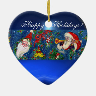 MUSIKCHRISTMAS NACHT SANTA BUGLER BLUE HERZ KERAMIKORNAMENT
