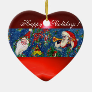 MUSIKCHRISTMAS NIGHT, SANTA BUGLER Red Heart Keramikornament
