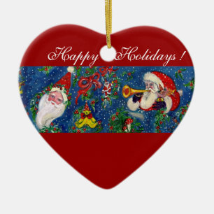 MUSIKCHRISTMAS NIGHT, SANTA BUGLER Rotes Herz Keramik Ornament
