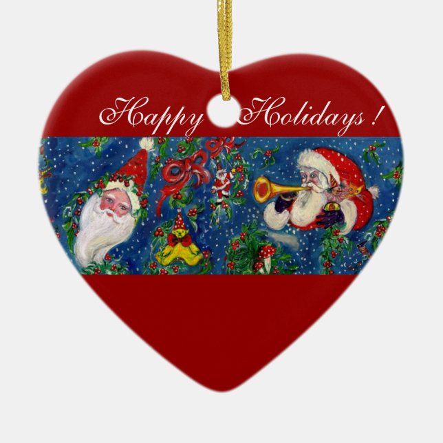 MUSIKCHRISTMAS NIGHT, SANTA BUGLER Rotes Herz Keramik Ornament (Vorne)