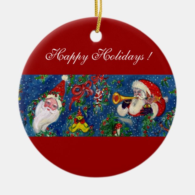 MUSIKCHRISTMAS NIGHT, SANTA BUGLER Rotes Herz Keramikornament (Vorne)