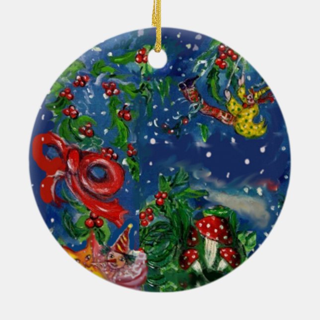 MUSIKCHRISTMAS NIGHT, SANTA BUGLER Rotes Herz Keramikornament (Hinten)