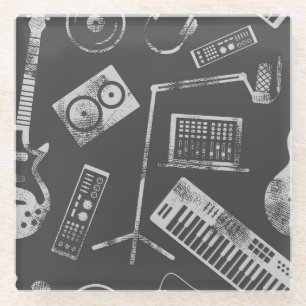 Musikelemente: nahtloser Hintergrund im Vintage-St Glasuntersetzer