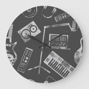 Musikelemente: nahtloser Hintergrund im Vintage-St Große Wanduhr