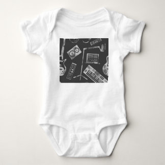 Musikelemente: Vintager nahtloser Hintergrund. Baby Strampler
