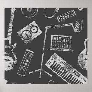 Musikelemente: Vintager nahtloser Hintergrund. Poster