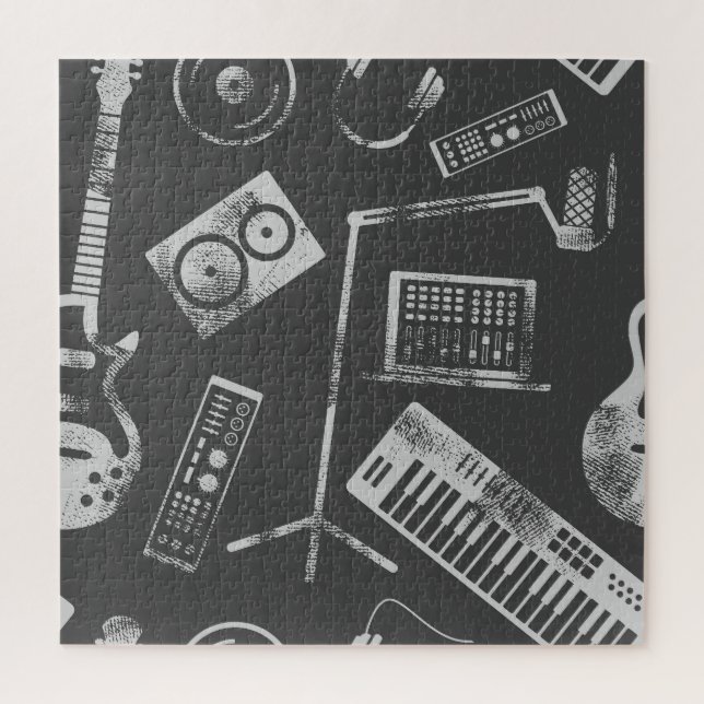 Musikelemente: Vintager nahtloser Hintergrund. Puzzle (Vertikal)