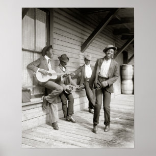 Musiker auf Reisen, 1908. Vintage-Foto Poster