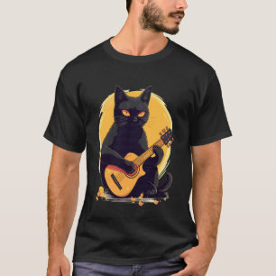 Musiker Black Cat Gitarrist Bombay Cats mit Gitarr T-Shirt