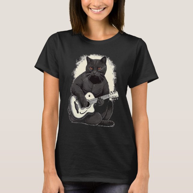 Musiker Black Cat Gitarrist Bombay Katzen mit Ratt T-Shirt (Vorderseite)