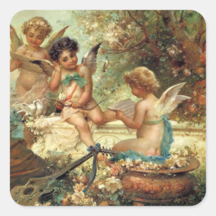 Musiker Engel von Hans Zatzka, Victorian Fine Art Quadratischer Aufkleber