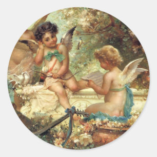 Musiker Engel von Hans Zatzka, Victorian Fine Art Runder Aufkleber