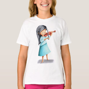 Musiker Girl Violine Illustriert spielen T-Shirt