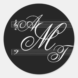 Musiker mit Liebe-Monogramm-Logo Runder Aufkleber