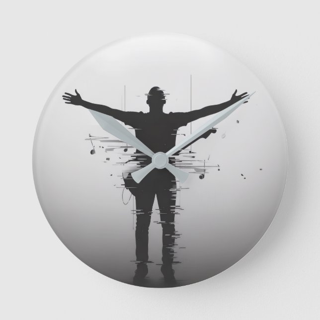 Musiker-Silhouette Runde Wanduhr (Vorderseite)