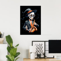 Musiker Skeleton Saxaphone Poster Wall Deco