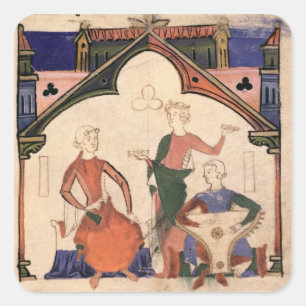 Musiker spielen Castanets und Psalterien Quadratischer Aufkleber