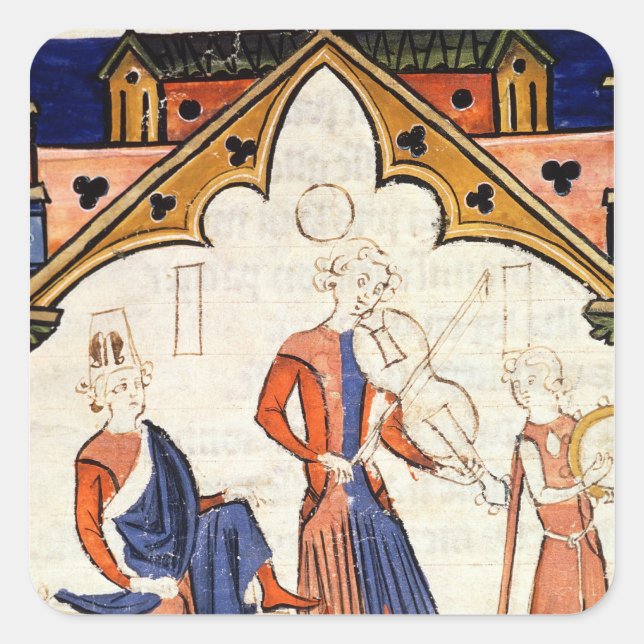 Musiker spielen eine Viola und Tambourine Quadratischer Aufkleber (Vorderseite)