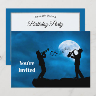 Musiker Vollmond Silhouette Geburtstag Einladung