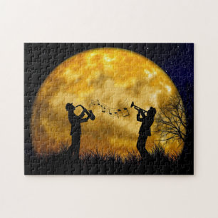 Musiker Vollmond Wasserfarbe Puzzle