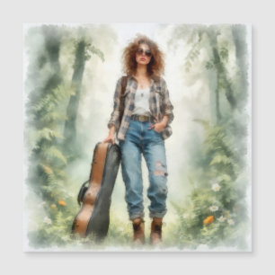 Musikerin auf Reisen im verzauberten Wald Magnetkarte